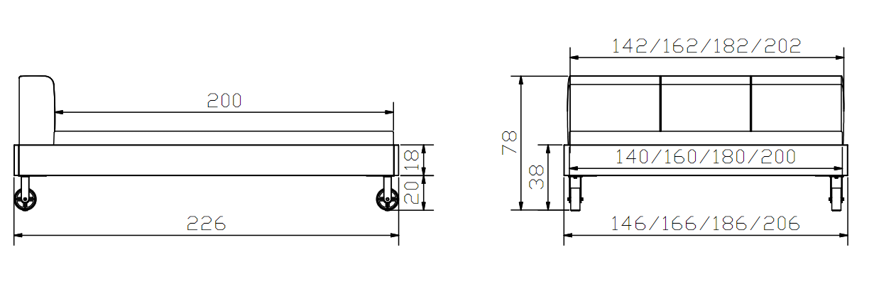 Dimensions Cadre de lit Hasena Factory Line - Pieds Road et Tête de lit Ceneri