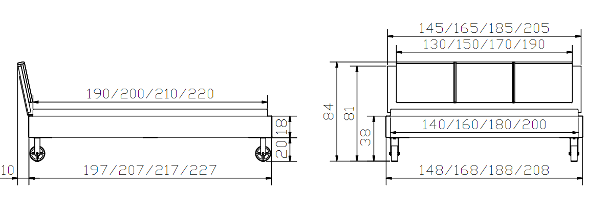 Dimensions Cadre de lit Hasena Top Line avec Pieds Road et Tête Orva