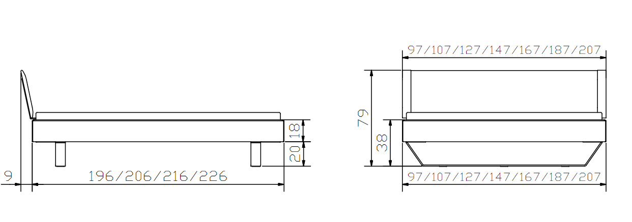 Dimensions Cadre de lit Hasena Wood Line - Pieds Slid et Tête de lit Sandro